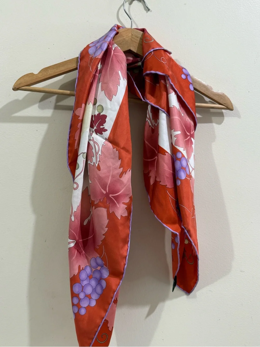 Marja kurki Red Floral and Grape Print Silk-Feel Scarf